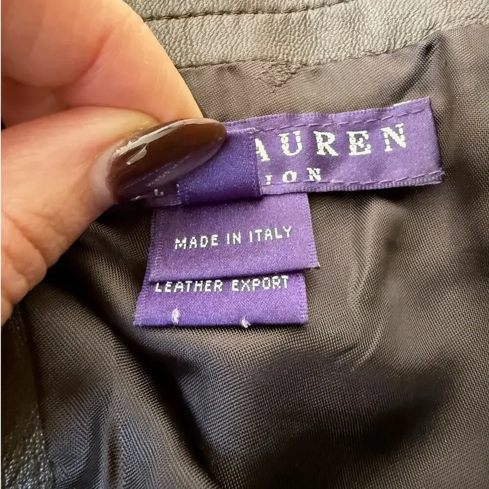 Vintage Ralph Lauren Collection Soft Brown Lamb Leather Pencil Mini Skirt Size 4